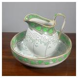 ROYAL DOULTON PITCHER & WASHBOWL | With Ivy painted pattern - dia. 14.5 in. (washbowl) 