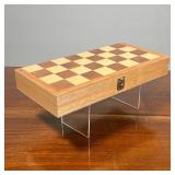 TRAVEL CHESS SET | Travel chess set with felt-lined Interior, carved wood chess pieces in elastic st