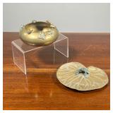 (2pc) BRASS FROG ITEMS | Including an ashtray mounting four frogs with no apparent marking, and a le