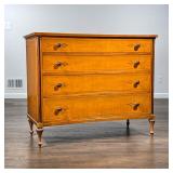 SCHMIEG & KOTZIAN DRESSER | Tiger maple, inlaid in contrasting woods,having a concave front with 