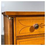 with four graduated drawers with wood pulls, fluted columns, on tapering feet l.42 x w.20 x h.34.5in