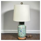 CHINESE ENAMELED LAMP | Showing birds among branches with bunches of grapes 