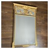 BLACK & GILT FEDERAL MIRROR| Over mantel wall mirror with black and gold decoration crested top with