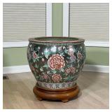 FISH BOWL JARDINIERE | Chinese famille noire jardiniere decorated with chrysanthemums, marked on the