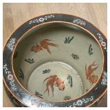 bottom, with a conforming wood base (jardiniere h. 15 x dia. 20 in.); set up for use as a low table