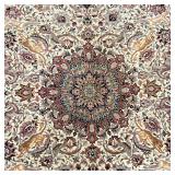 and leopards, chasing antelope with birds of paradise and flowering branches, with a rust red border