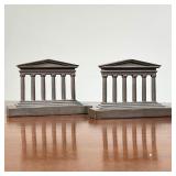 (2pc) PAIR BRONZE BOOKENDS |Of column pediment form, with Bradley Hubbard label on bottom - l. 7 x 