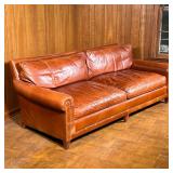 RALPH LAUREN LEATHER SOFA | Chestnut brown leather with brass tacks - l. 90 x w. 41 x h. 31 in.  