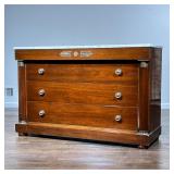 EMPIRE CHEST OF DRAWERS | With white marble top, blind top drawer with brass Rossetti and other moun