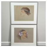 (2pc) PEGGE HOPER (b. 1936) | Pair of mixed media drawings on paper, each framed behind glass; one