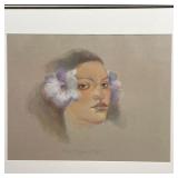 depicting a girl with island flowers in her hair, the other depicting the same girl with a headband;