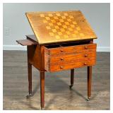 GAME SIDE TABLE |Wood side table with an inlaid chess board on the top surface over a single deep s