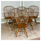 (6pc) D.R. DIMES WINDSOR CHAIRS | Two arm chairs, and four side chairs in light colored wood all sta