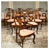 (10pc) CARVED DINING CHAIRS | Queen Anne style, two arm chairs, and eight side chairs, with pattern