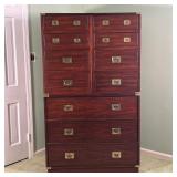 NATIONAL FURNITURE CAMPAIGN CHEST | An opening top section with interior mirror, shelving a drawer