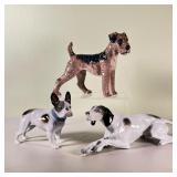 (3pc) PORCELAIN DOG TRIO |Dahl Jensen Airedale Terrier #1079; Vintage Metzler Ortloff French Bulldog