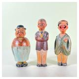3pc) ANRI THREE STOOGES | Three wood carved funny guys with detachable heads revealing: cork stopper