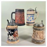 (4pc) SMALL METTLACH STEINS | Four Mettlach steins from Germany; three lidded and one with no lid