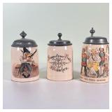 (3pc) 0.5L GERMAN STEINS | A set of three half liter German steins, each with lids and signed/marked