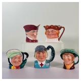 (5pc) SMALL TOBY JUGS | Royal Doulton Toby jugs, including: "The Cardinal", "Arriet", "St George", "