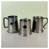 (3pc) VINTAGE PEWTER MUGS | Three pewter mugs with glass bottoms; one commemorating a 1975 2nd place