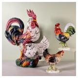 (3pc) PORCELAIN ROOSTERS | Porcelain rooster figures; including a separate rooster and hen set