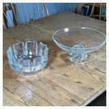 (2pc) DESIGNER GLASS | Including a Steuben blown glass footed bowl and an Orrefors lotus leaf bowl. 