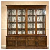DOUBLE BOOKCASE CABINET | Four paneled glass doors over four drawers and four lower cabinet doors