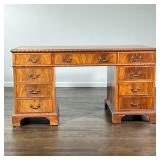LIBRARY DESK | Natural finish, nicely figured wood library desk, of single piece construction