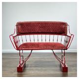 CARRIAGE SEAT | Refinished carriage seat with red velvet uphostered seat and backrest