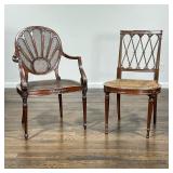 (2pc) CANE CHAIRS | Including a Druge & Co cane armchair ornately carved and a regency style side