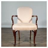 GEORGIAN ARMCHAIR | Southwood Hickory, North Carolina, bent dark wood arms, over cabriole legs,