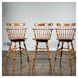 (3pc) COUNTRY BARSTOOLS | Wooden barstools with swivel seats - l. 16.5 x w. 16 x h. 43 in.  