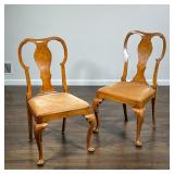 (2pc) PAIR BURL WALNUT QUEEN ANNE STYLE CHAIR | Two antique burl veneer Queen Anne style side chairs