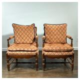 (2pc) PAIR FRENCH COUNTRY ARMCHAIRS | Provincial style, with contemporary upholstery in excellent co