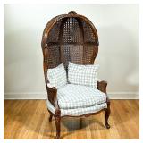 VINTAGE CANOPY CHAIR | French country Louis XV-style double cane canopy chair with carved frame,