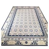 CHINESE FLAT WOVEN CARPET | Chinese blue and white flat woven carpet having an overall pattern 