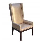 HIGHBACK CHAIR | Highback gold upholstered chair with tack accents and dark wood legs - l. 27 x w. 2