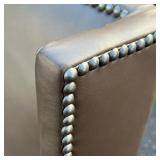 HIGHBACK CHAIR | Highback gold upholstered chair with tack accents and dark wood legs - l. 27 x w. 2