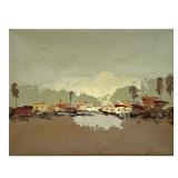 VILLAGESCAPE OIL PAINTING | Abstract town scene Oil on canvas Signed lower right Palette painted 