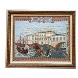 ST. PETERSBURG NEEDLEPOINT | Framed needlepoint embroidery with Cyrillic "Saint Petersberg" 