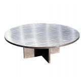ROUND LOW TABLE | Large round coffee table with a dark finish and cross pedestal, of modern /