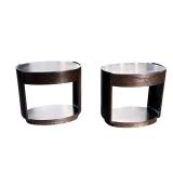 (2pc) MCGUIRE SIDE TABLES | Pair of McGuire San Francisco beside tables / nightstands; dark wood 