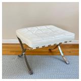 BARCELONA STYLE FOOT REST | Barcelona style white foot stool; white cushioned seat attached to 