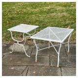 (2pc) PATIO SIDE TABLES | Two similar white side tables for outdoor patio suite - l. 26 x w. 18 x h.