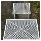 (2pc) PATIO SIDE TABLES | Two similar white side tables for outdoor patio suite - l. 26 x w. 18 x h.