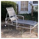 RECLINING PATIO LOUNGE CHAIR | Reclining outdoor lounge chair with two wheels with white frame and 