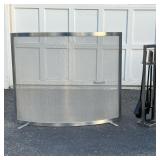 (2pc) SAGI AG FIREPLACE SET | Contemporary brushed chrome fireplace tool set marked "Sagi" and a 