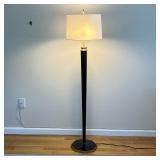 WOODEN STANDING FLOOR LAMP | Dual bulb standing floor lamp with wood column, octagonal base, and 