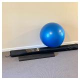 with carrying case; blue inflatable exercise ball by Pro Body Pilates (approx dia. 2 ft.) and Prosou